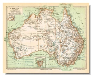 AUSTRALIA 1892 Original Antique Vintage Map Tasmania Canberra Melbourne Sydney - Picture 1 of 12