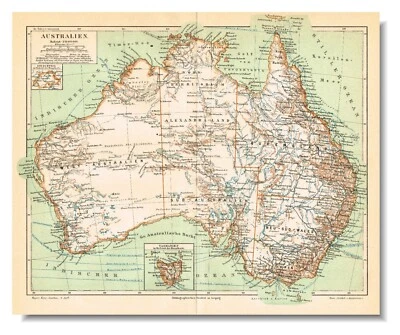 AUSTRALIA  1892 Original Antique Vintage Map Tasmania Canberra Melbourne Sydney - Image 1 of 4