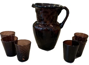 MCM Lot Of 7 Empoli Murano Purple Amethyst Swirl Optic Pitcher Glasses READ - Picture 1 of 12