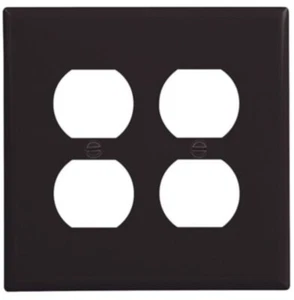 (6) Eaton PJ82BK Duplex Receptacle Wall Plate Black [Box of 6] Quad 2 Gang *NEW* - Picture 1 of 4