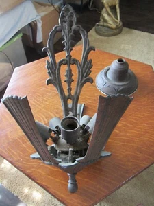 1930 ANTIQUE 5 LIGHT ART DECO FIXTURE SLIP SHADE CEILING MOUNT CHANDELIER - Picture 1 of 19