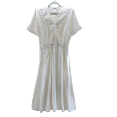 Vintage 80s Sunshine Starshine Dress Size 14 White Crochet Lace A-Line Maxi New - Image 1 of 4