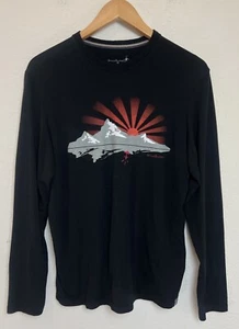 Smartwool Mens Medium Merino Wool Blend Mt Sunrise Slim Long Sleeve Shirt Black - Picture 1 of 11