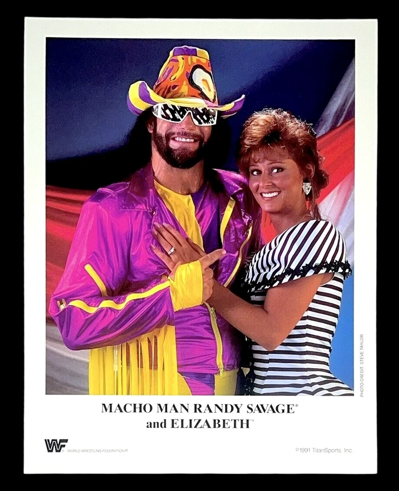 WWE MACHO MAN AND ELIZABETH OFFICIAL LICENSED 8.5X11 ORIGINAL PROMO PHOTO 1991 - Image 1 of 1