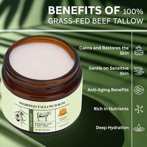 WIPPED BEEF TALLOW & HONEY BALM FOR SKIN GRASS-FED BEEF & RAW WILD HONEY - Picture 1 of 7