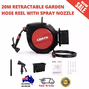 Certa 20m Retractable Garden Hose Reel with Spray Nozzle Auto Rewind Reel Storag - Picture 1 of 6