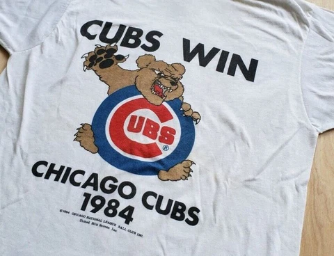 Chicago Cubs Win Cubs 1984 white short sleeve logo vtg T shirt reprint NH492 Cover