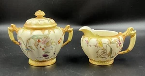 RARE ROYAL WORCESTER HANDPAINTED GILDED COVERED SUGAR & CREAMER SET #1466 - Picture 1 of 11