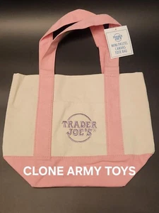 Trader Joe's Pink Pastel Mini Canvas Tote Lunch Personal Hand Bag Reusable NWT - Picture 1 of 4