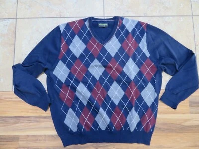 Suéter pulôver John Bartlett golfe azul marinho borgonha cinza argila gola V tamanho XL - Imagem 1 de 3
