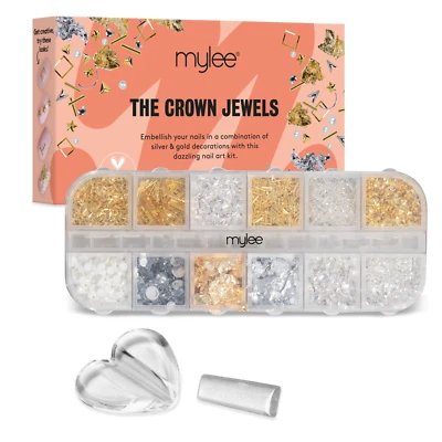 Mylee The Crown Jewels Nail Art Kit, Silver Gold Rhinestones Gems, Gel & Acrylic