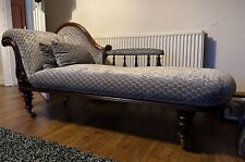 Chaise lounge, antique, large, mahogany fully refurbished in silver fabric