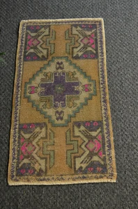 1x3 Geometric Vintage Orange Traditional Hand Knotted Wool Oriental Area Rug - Picture 1 of 12