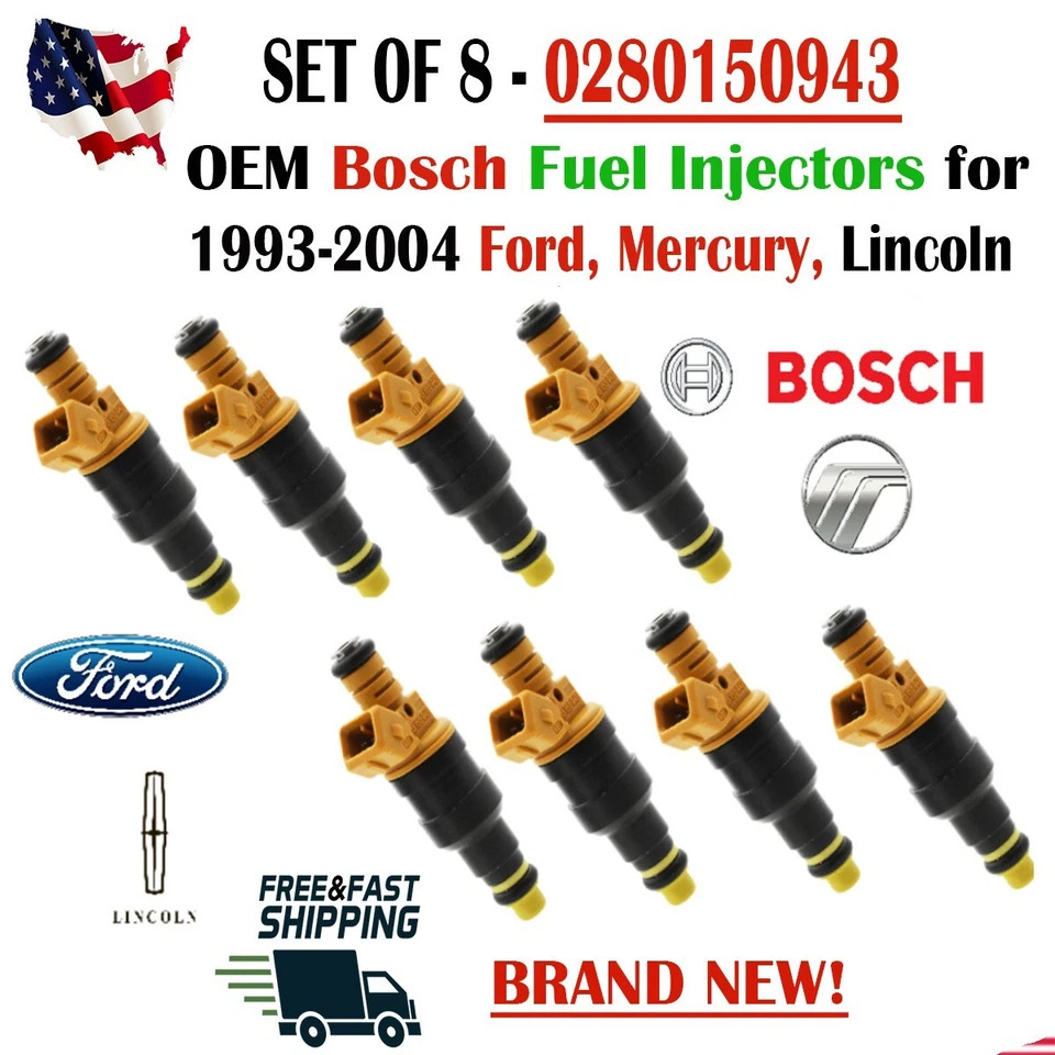NEW BOSCH OEM 8pcs Fuel Injectors for 1993-2004 Ford Lincoln Mercury #0280150943 - Image 1 of 4