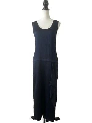 Zero Maria Conejo Dress Size 0 Navy Womens Maxi 100% Silk Sleeveless Elegant - Изображение 1 из 4