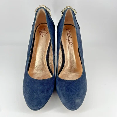 Zapatos Anthropologie Miss Albright Gamuza Joyas Cabujón Azul Marino Bombas Tacones 7.5 Foto 1 de 4