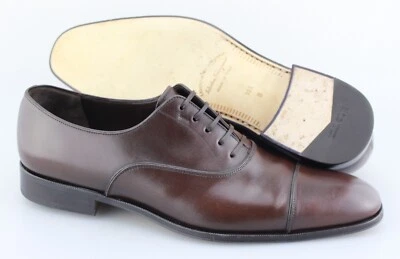 Men's SALVATORE FERRAGAMO 'Luce' Brown Leather Cap Toe Oxfords Size US 10.5 - D - Image 1 of 4