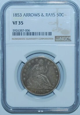 1853 NGC VF35 With Arrows And Rays Seated Liberty Half Dollar - Image 1 of 2