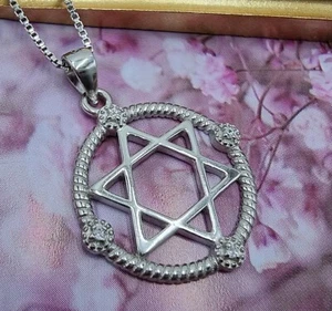 Sterlingsilber Davidstern Halskette Israel Kabbala Anhänger jüdischer Schmuck - Bild 1 von 6