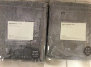 West Elm Two (2) Worn Velvet Curtains 48x84 New! Metal Gray Unlined Textured - Picture 1 of 1