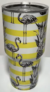 Yeti Rambler 30 oz. Tumbler with adorable flamingos and Pineapples Yellow- White - Picture 1 of 8