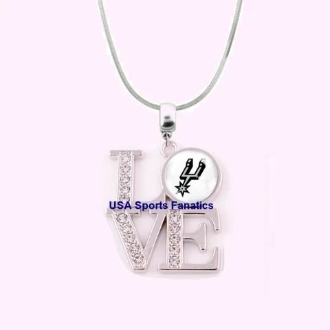 NBA San Antonio Spurs 925 Sterling Silver Team Love Necklace W/Rhinestones Cover