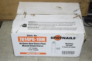 Neu Spotnails 7614PG-10M 1/2" 16-Ga 1-3/4" Galv Meißelspitze Klammern 10000 Stück - Bild 1 von 3