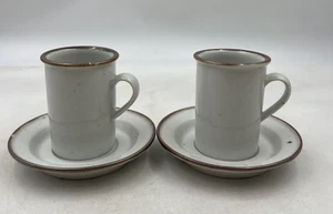 Vintage Dansk Demitasse Espresso Cup Saucer Set Denmark Brown Rim Stoneware MCM - Picture 1 of 14