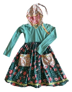 Matilda Jane Girls Striped And Pink Floral Dress Size 12 Preowned #22013D - Picture 1 of 4