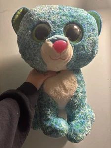 Ty Beanie Boos Leona Jumbo Blue Spotted Leopard Cat 16" Large Plush Big Eyes - Picture 1 of 1