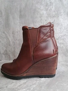 Sorel After Hours Chelsea Boots Damen 7 Braun Leder Keilabsatz Booties - Bild 1 von 9