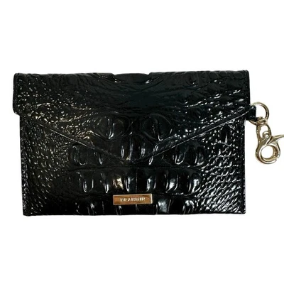 Brahmin Mini Sobre Estuche Cartera con Clip Cuero Negro Croco Repujado NUEVO Foto 1 de 4