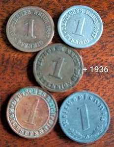 6x 1 Pfennig 1887/1910/1917/1930/1936/1940 - Bild 1 von 2