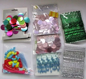 MIXED LOT of 7 Packages BEADED FRINGE, PAILETTE RIBBON, TRIMS, Crafting, Sewing - Picture 1 of 6