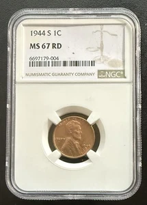 1944-S RD 1C Lincoln Wheat One Cent NGC MS67RD 6697179-004 - Picture 1 of 4