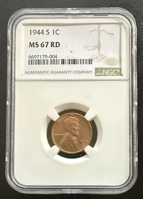 1944-S RD 1C Lincoln Wheat One Cent NGC MS67RD 6697179-004 - Image 1 of 4