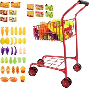 Carrello della Spesa per Bambini,Carrello della Spesa Giocattolo in Metallo per Bambini 46 PZ Cibo Frutta Ve - Foto 1 di 7
