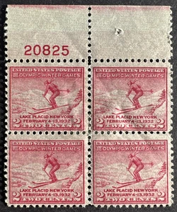 US 1932 Scott # 716  Plate Block of 4 MH OG Winter Olympics Lake Placid NY - Picture 1 of 2