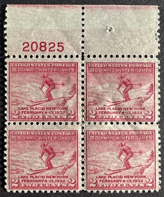 US 1932 Scott # 716  Plate Block of 4 MH OG Winter Olympics Lake Placid NY - Image 1 of 2