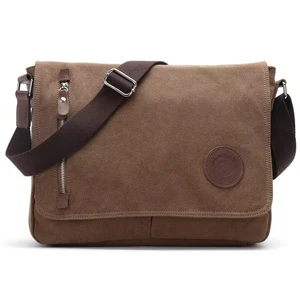 Herren Damen Umhängetasche Canvas & Echtleder Messenger Bag Satchel Student B... - Afbeelding 1 van 7