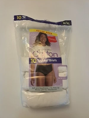 Hanes Womens 100% Cotton Briefs Under Pants 6 pk White New Sz XL Sz 8  - Image 1 of 4