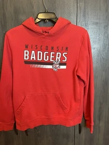 Vintage University Of Wisconsin Badges Pullover Hoodie Adult M Red - Picture 1 of 6