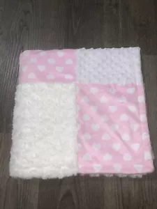 Baby Essentials Pink White Hearts Minky Dot Patchwork Baby Girls Blanket - Picture 1 of 3