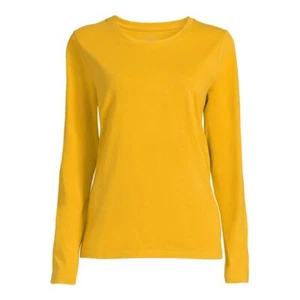 Time & Tru Women's Apple Juice Yellow Crewneck Tee w Long Sleeves MANY SIZES