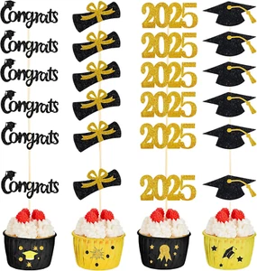 100 Pcs 2025 Graduation Cupcake Toppers Class of 2025 Food Appetizer Picks Glitt - Picture 1 of 12