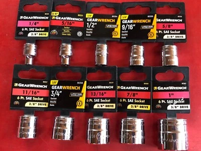 GEARWRENCH 10-PIECE 3/8" DRIVE 6 POINT STANDARD SAE CHROME SHALLOW SOCKET SET - Image 1 of 4