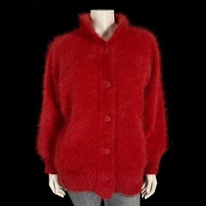 80% Angora Fuzzy Vintage CONNIE A. LEE Red Lined Sweater Jacket Coat 44 in bust - Picture 1 of 10