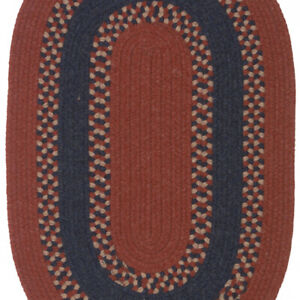 Corsair Banded Red Navy Wool Blend Oval Round Country Cottage Braided Rug
