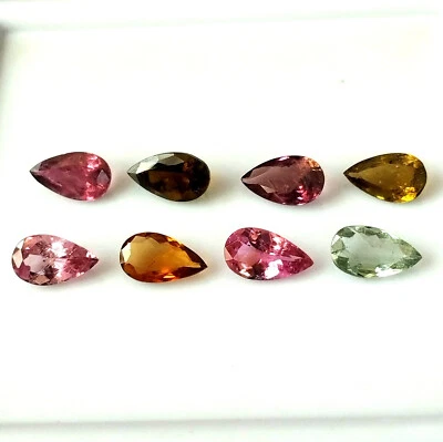 4X7 mm Pear Natural Faceted Multi Color Tourmaline Wholesale Gemstone 8 Pieces - Image 1 of 4