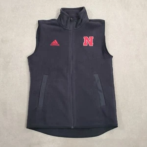 Nebraska Huskers Vest Mens Small Black Adidas Fleece Full Zip Sweater Jacket - Picture 1 of 7